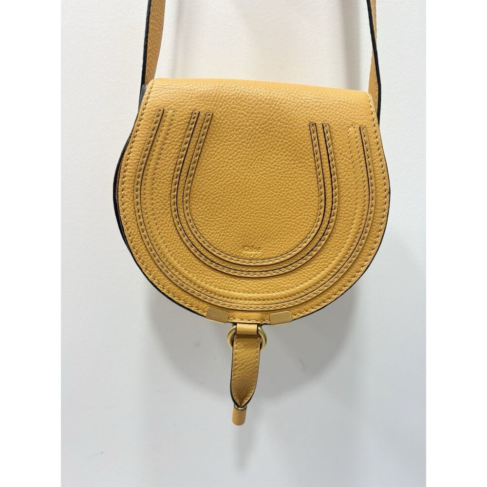ChloΓ© Marcie Crossbody Small Mustard Yellow Pebbled Leather Gold Hardware VHTF